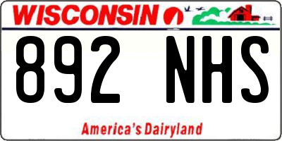 WI license plate 892NHS