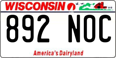 WI license plate 892NOC