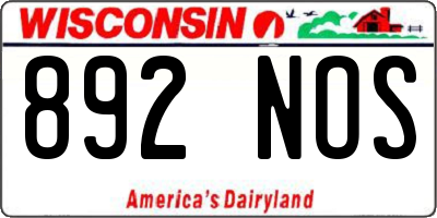 WI license plate 892NOS