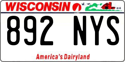 WI license plate 892NYS