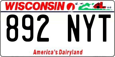 WI license plate 892NYT