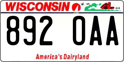 WI license plate 892OAA