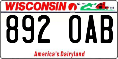 WI license plate 892OAB