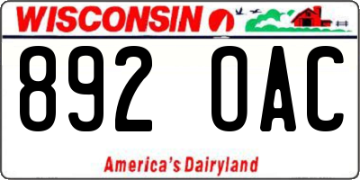 WI license plate 892OAC
