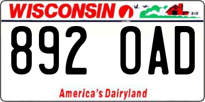 WI license plate 892OAD
