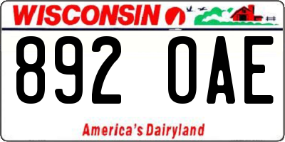 WI license plate 892OAE
