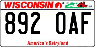 WI license plate 892OAF