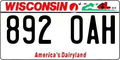 WI license plate 892OAH