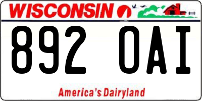 WI license plate 892OAI