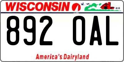 WI license plate 892OAL