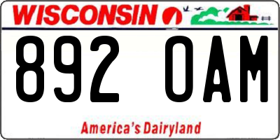 WI license plate 892OAM