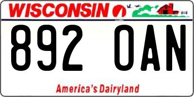 WI license plate 892OAN