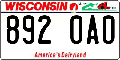 WI license plate 892OAO
