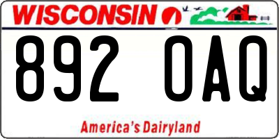 WI license plate 892OAQ