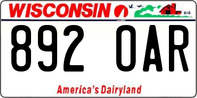 WI license plate 892OAR