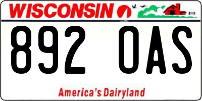 WI license plate 892OAS