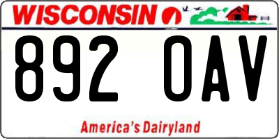 WI license plate 892OAV