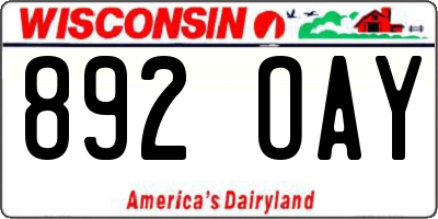 WI license plate 892OAY