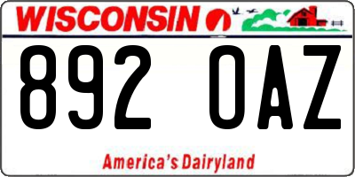 WI license plate 892OAZ