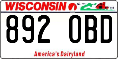 WI license plate 892OBD