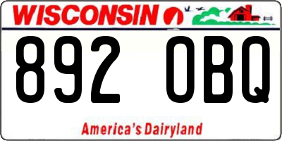 WI license plate 892OBQ