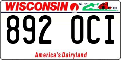 WI license plate 892OCI