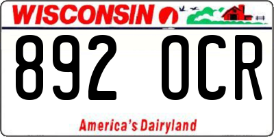 WI license plate 892OCR