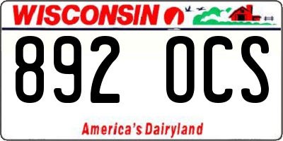 WI license plate 892OCS