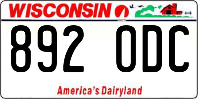 WI license plate 892ODC