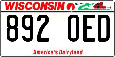 WI license plate 892OED