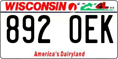 WI license plate 892OEK