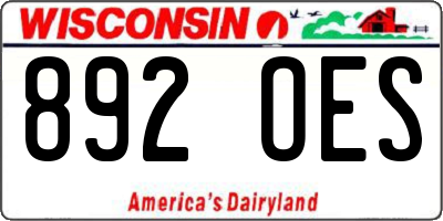WI license plate 892OES