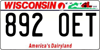 WI license plate 892OET