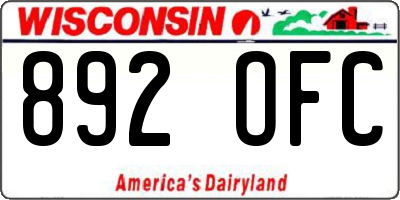 WI license plate 892OFC