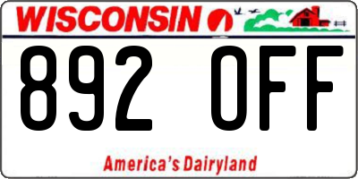 WI license plate 892OFF