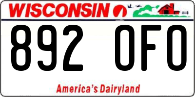 WI license plate 892OFO