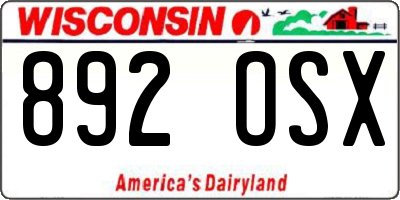 WI license plate 892OSX