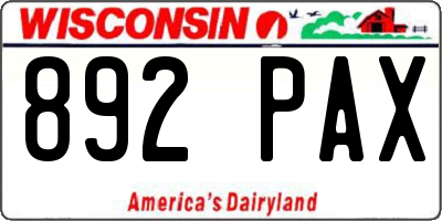 WI license plate 892PAX