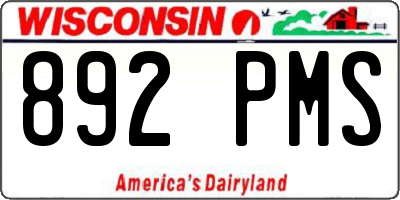 WI license plate 892PMS