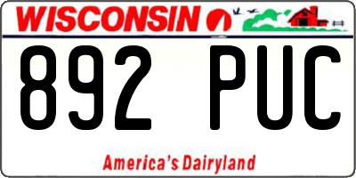 WI license plate 892PUC