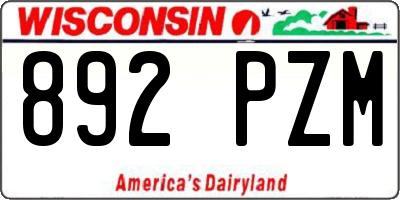 WI license plate 892PZM