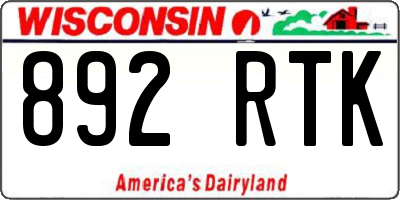WI license plate 892RTK