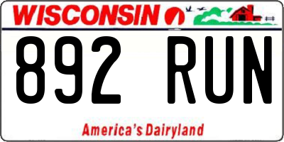 WI license plate 892RUN