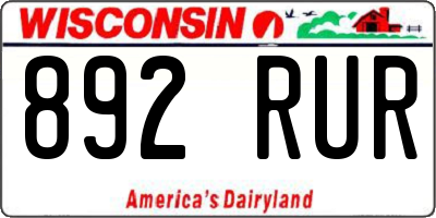 WI license plate 892RUR