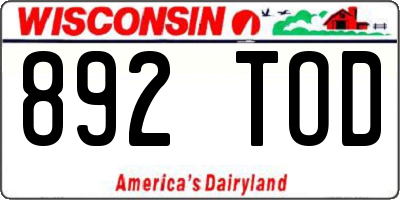 WI license plate 892TOD