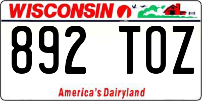 WI license plate 892TOZ