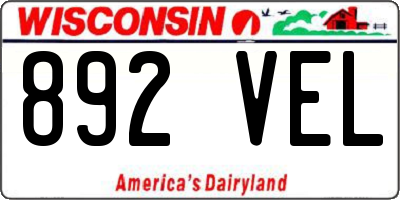 WI license plate 892VEL