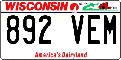 WI license plate 892VEM