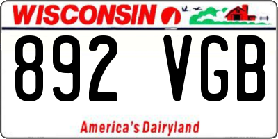 WI license plate 892VGB