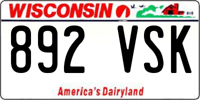 WI license plate 892VSK